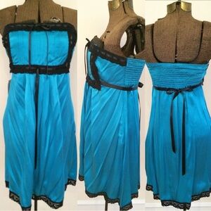 betsey johnson blue black silk lace slip dress pin up greaser rockabilly NWT 10